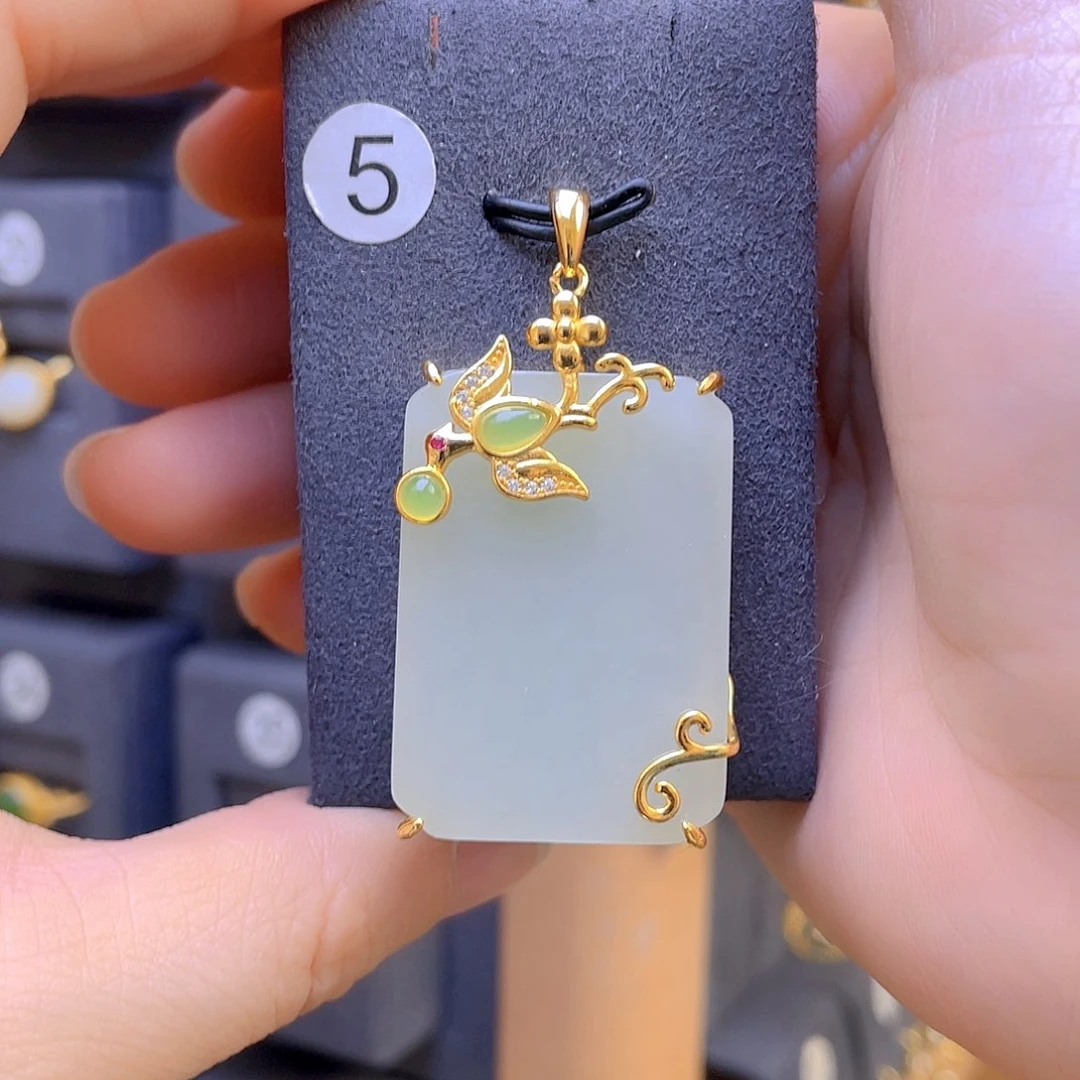 和田玉颈饰银S925镀金镶嵌