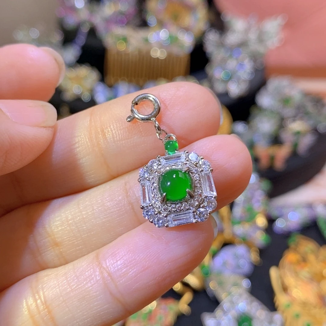 吊坠(不含链)银S925镶嵌翡翠