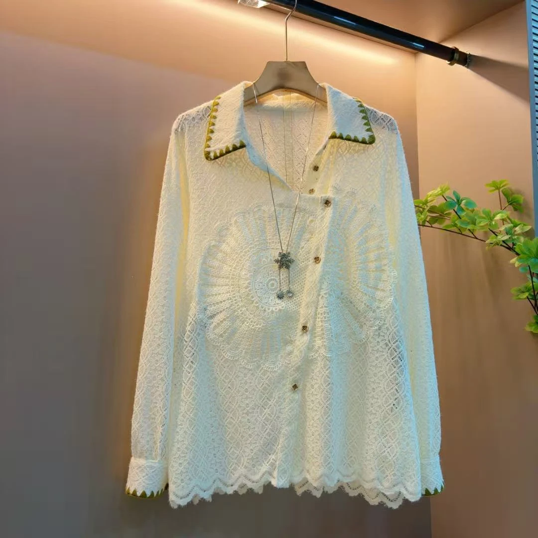 新港风复古翻领长袖设计宽松显瘦遮肉洋气时尚上衣（衣长68左右）