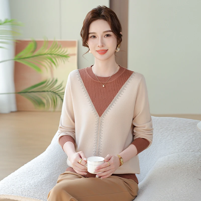 中年妈妈新款春装针织打底衫中老年时尚宽松女装洋气内搭春秋上衣