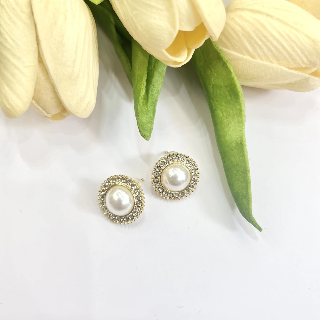 合金仿珍珠耳饰 【叶子服饰】春季新款简约镶钻珍珠耳钉47