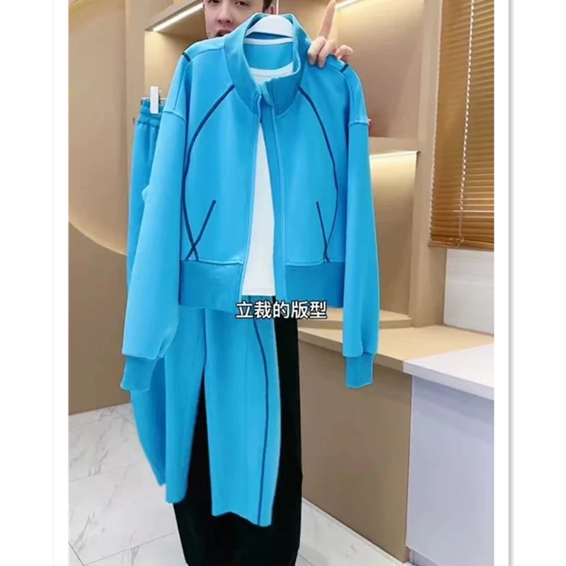 春季新款两件套秋季运动洋气韩版蓝色短款休闲气质休闲运动套装