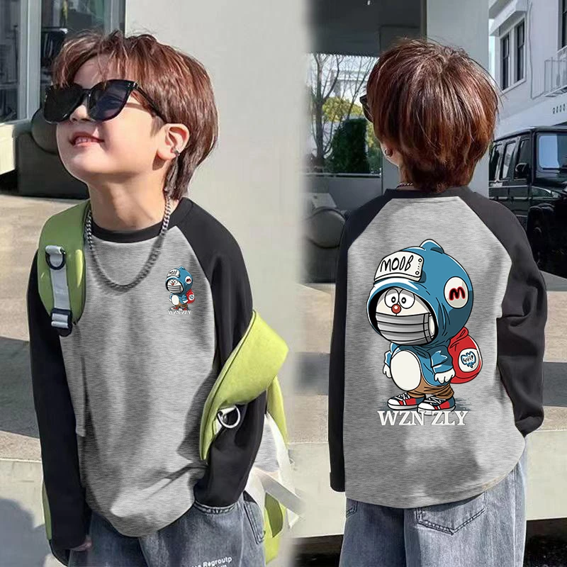 男童长袖t恤纯棉童装2025春秋新款中大童打底衫插肩儿童上衣韩潮