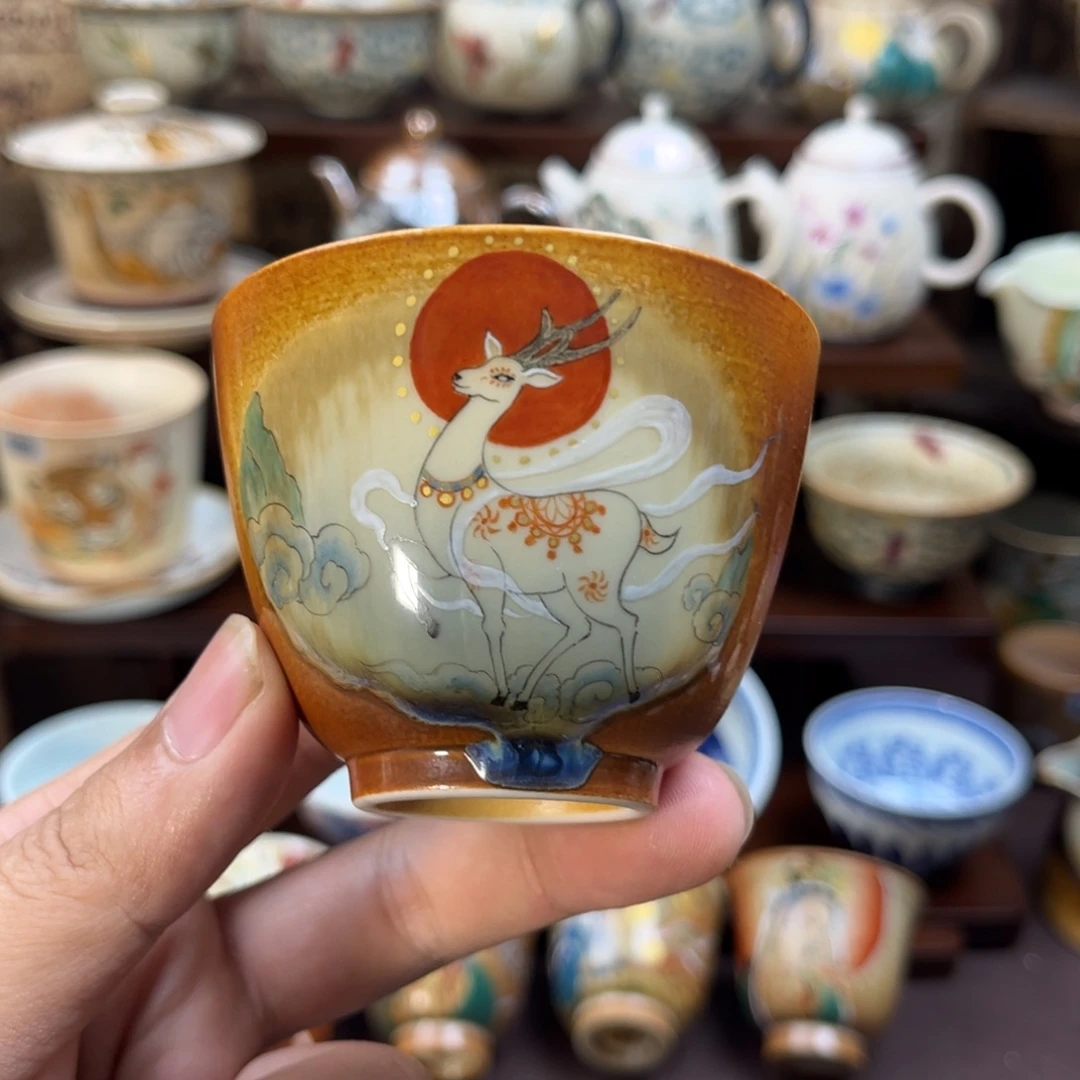 九色鹿手绘单杯杯