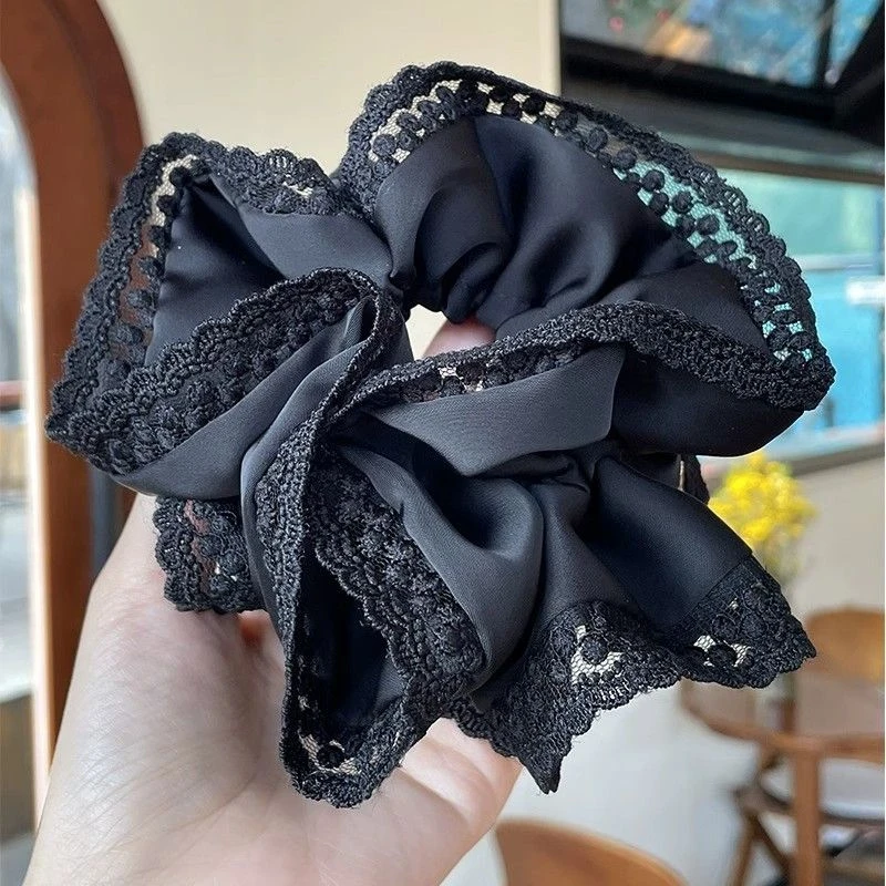 韩系气质丸子头发饰女高级感法式缎面蕾丝大肠发圈马尾头绳