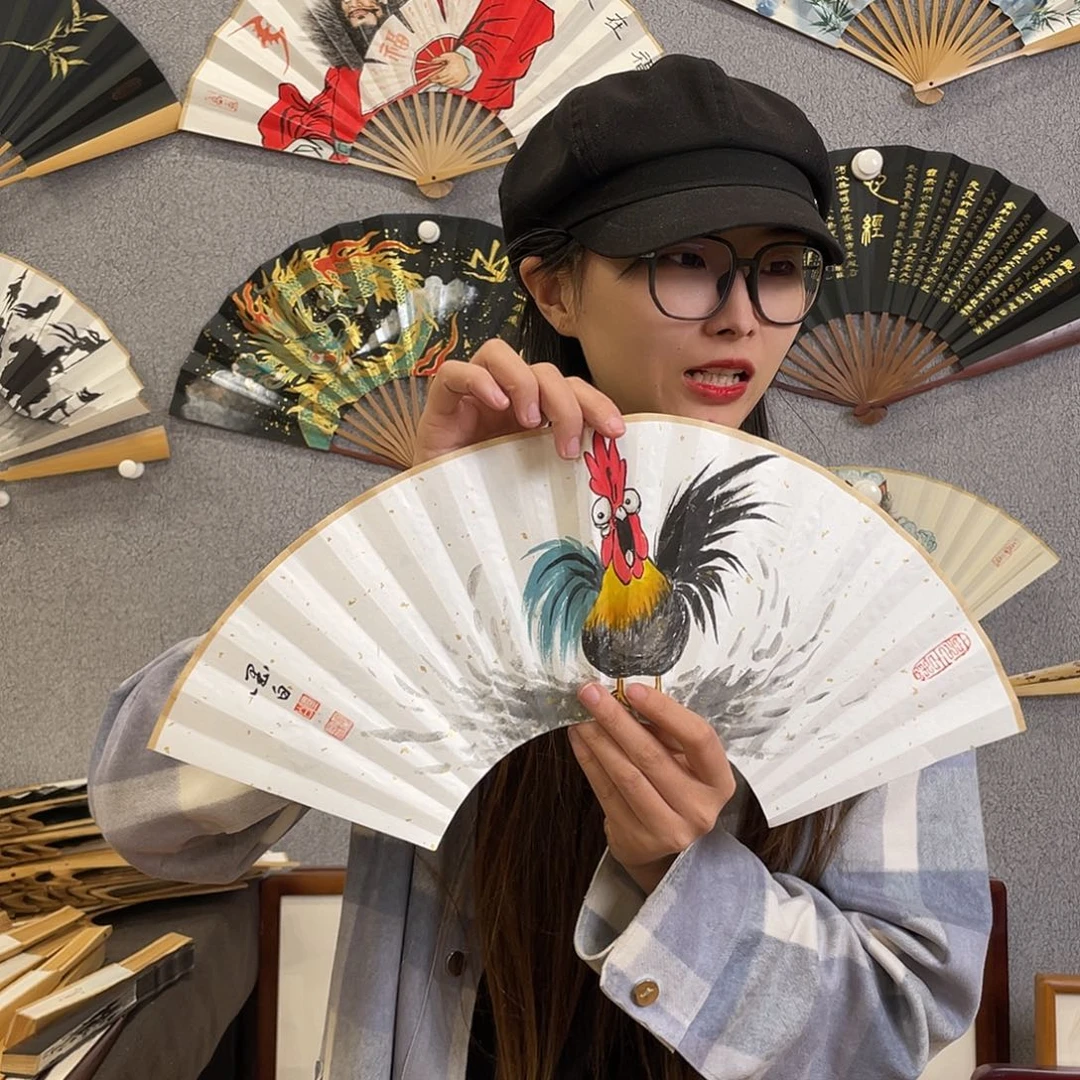 书法8寸玉竹-纯手绘-文玩扇骨（默认粘好）