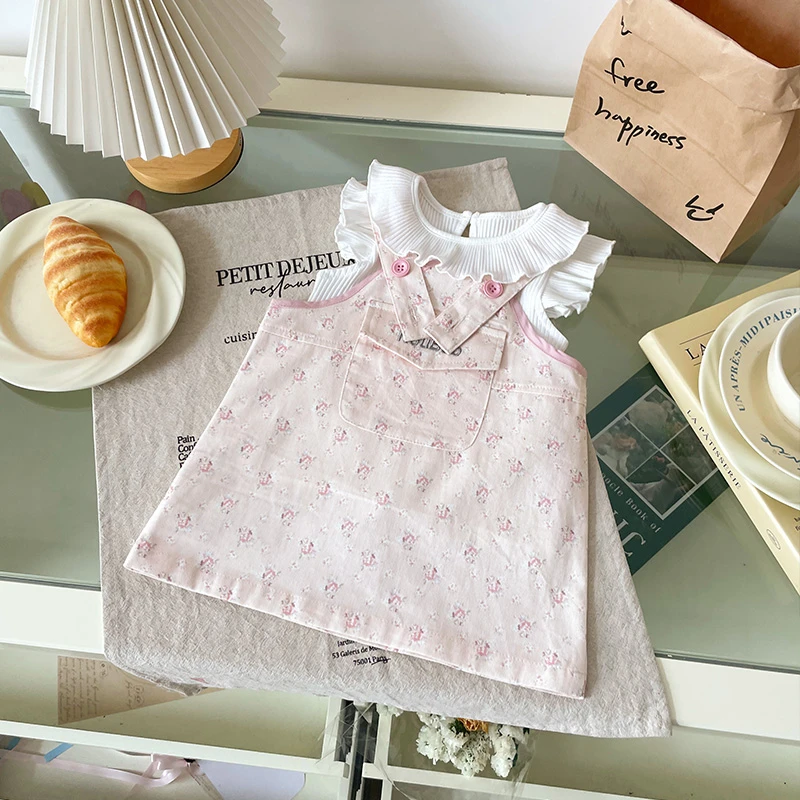 【现货】DZ25033夏季新款儿童套装女童背带裤短袖两件套女宝夏装