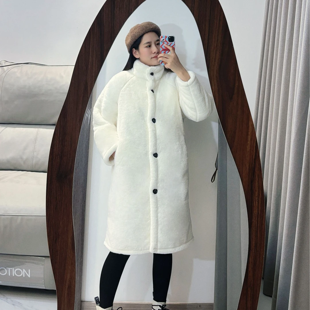 2025冬季新品立领毛毛三层加绒加厚时尚保暖中长款外穿家居服