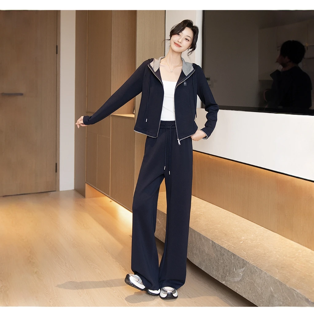 6876简约动服套装女春秋新款时尚洋气休闲外套阔腿裤卫衣两件套装