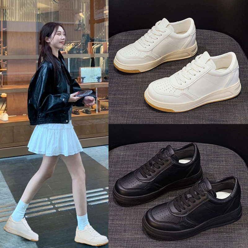 时尚真皮小白鞋女厚底2025新款秋季内增高休闲板鞋百搭韩版单鞋潮