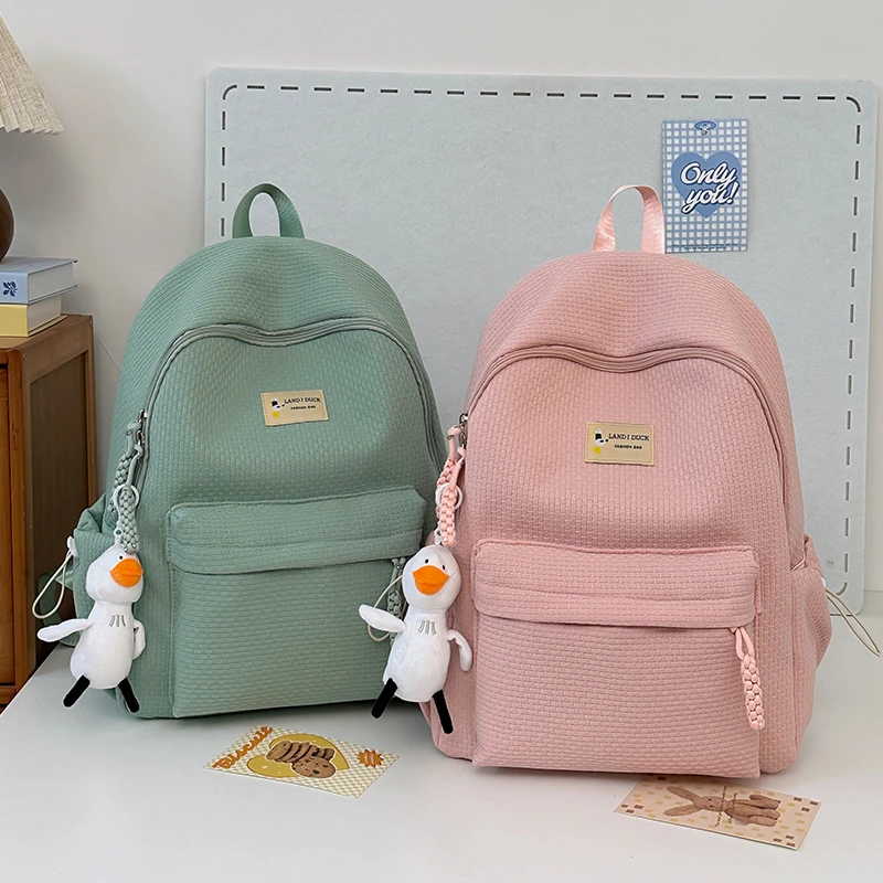 清新甜美女日系青春少女风书包纯色森系韩版背负款初中生高中生包