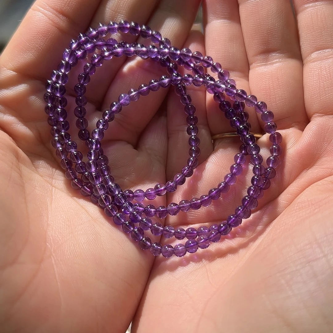 烟晶手链未镶嵌4毫米巴西紫水晶多圈
