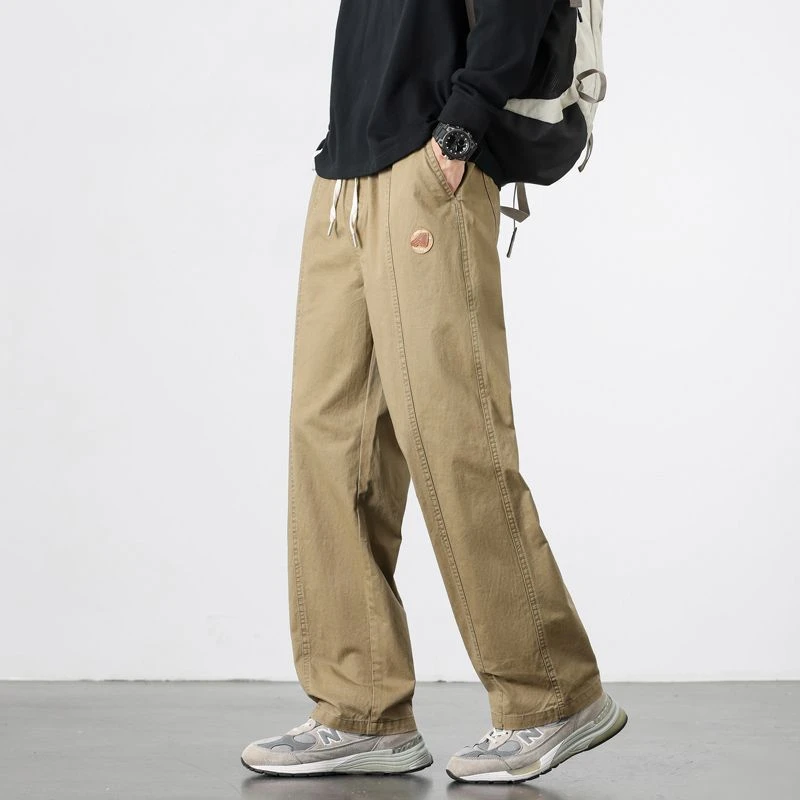 秋季新款美式复古宽松直筒长裤男士日系潮男男士春窄春秋纯棉裤子
