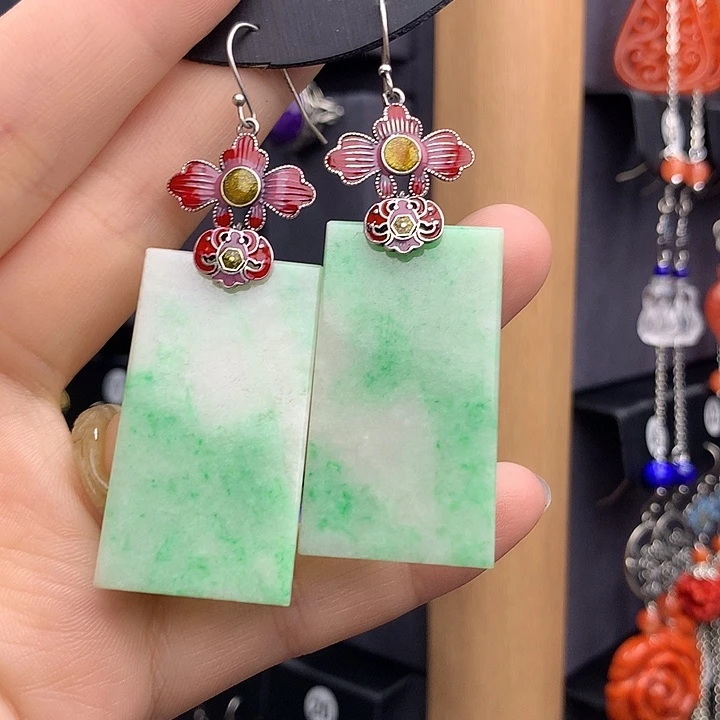 翡翠耳饰银S925镶嵌传*44445