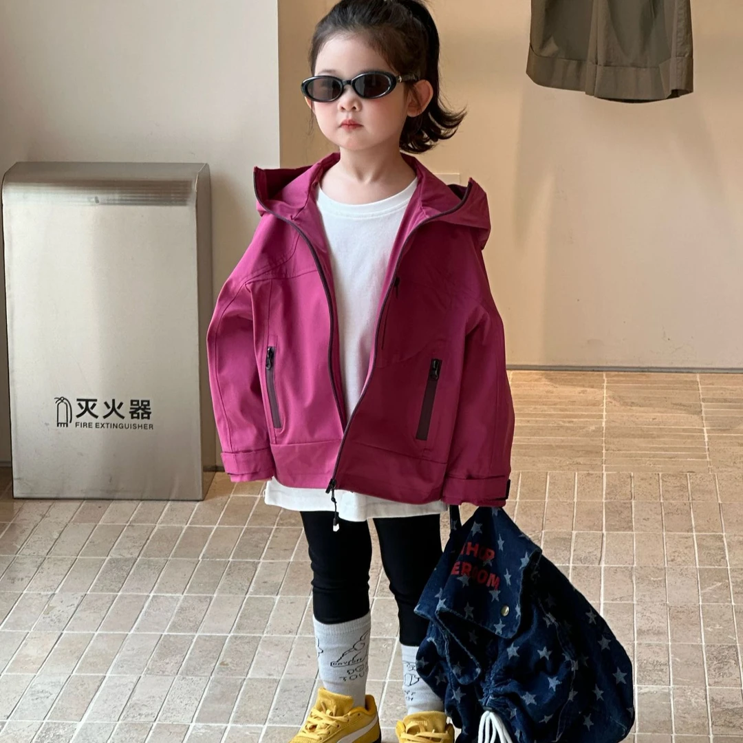 小思家女童2025秋季新款韩版童装时尚洋气户外连帽外套打底裤套装