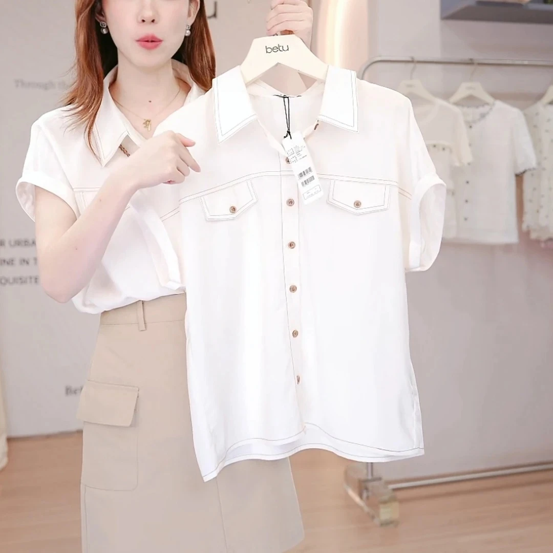 2025年夏季款时尚柔软舒适透气翻领衬衣衬衫撞色休闲显瘦