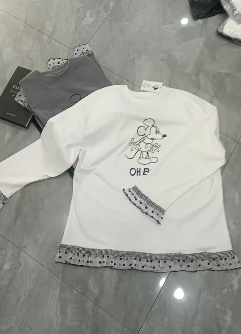 粉丝福利（米奇妙妙屋）冬季韩系卡通内磨毛德绒宽松长袖T花边打底