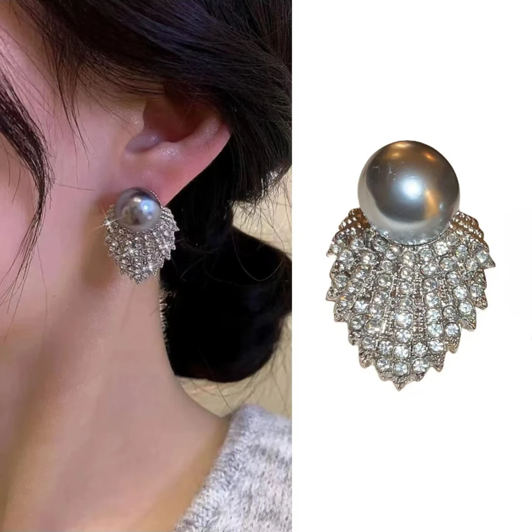 铜合金锆石耳饰 珍珠耳钉女高级感简约耳环气质小众时尚百搭耳饰