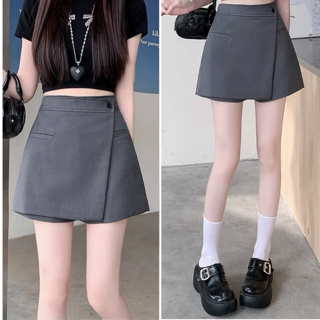 灰色西装半身裙裤2025新款夏季高腰小个子超火气质a字包臀短裙裤