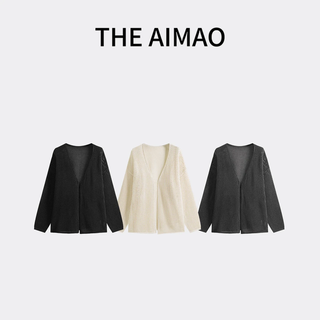 “夏威夷”垂顺棉感柔软干爽桂花针挑孔镂空垂感廓形开衫XYX82066