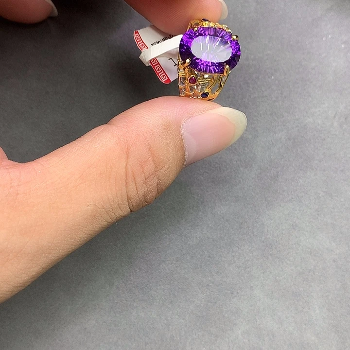 银S925镀金镶嵌戒指水晶