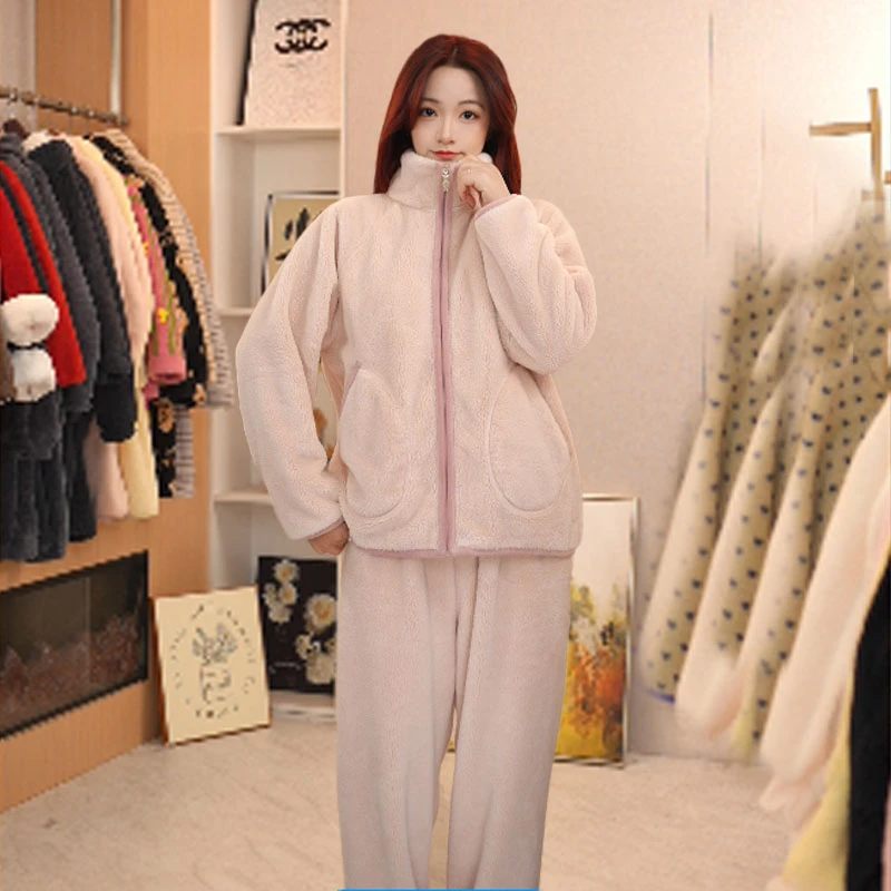 2025冬季新款加绒加厚套装睡衣时尚百搭款式可外穿睡衣家居服套HY