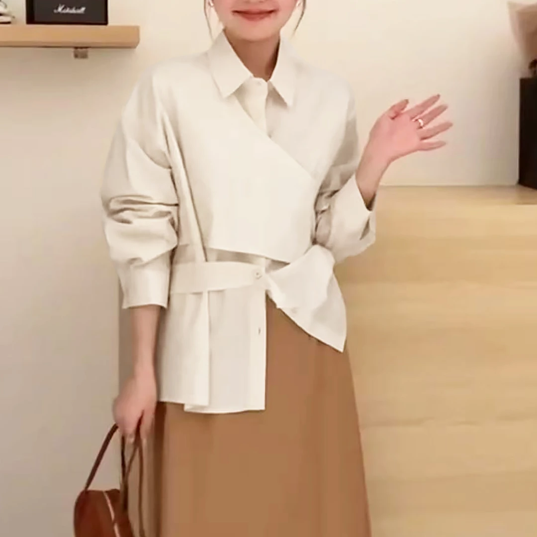 春上新！女士长袖个性不规则设计感衬衫F81