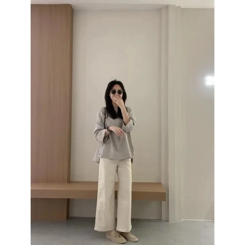 2025春夏新款韩系简约休闲松弛感上衣显瘦高腰百搭休闲裤两件套装