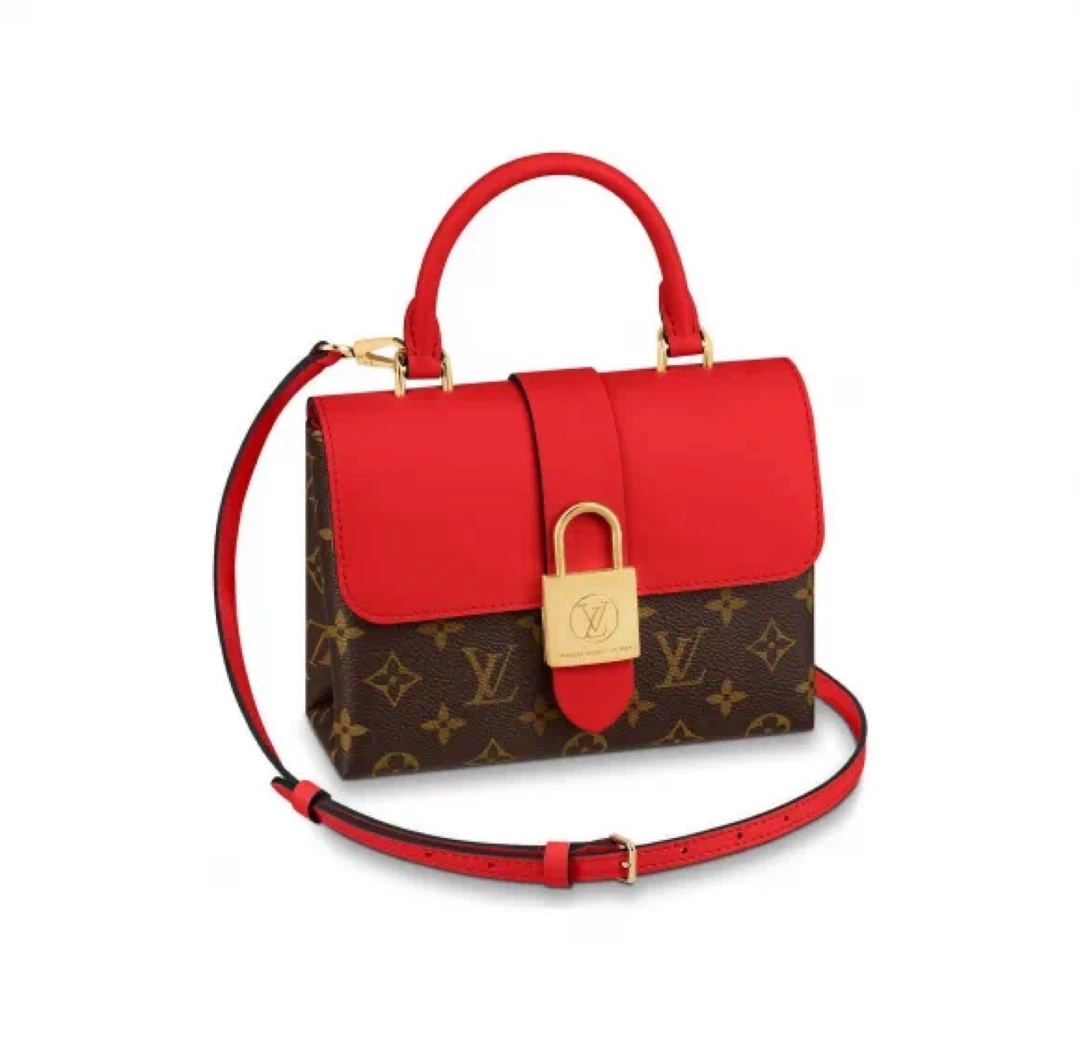 95新 LouisVuitton/路易威登 LV老花拼红锁头小号斜挎包