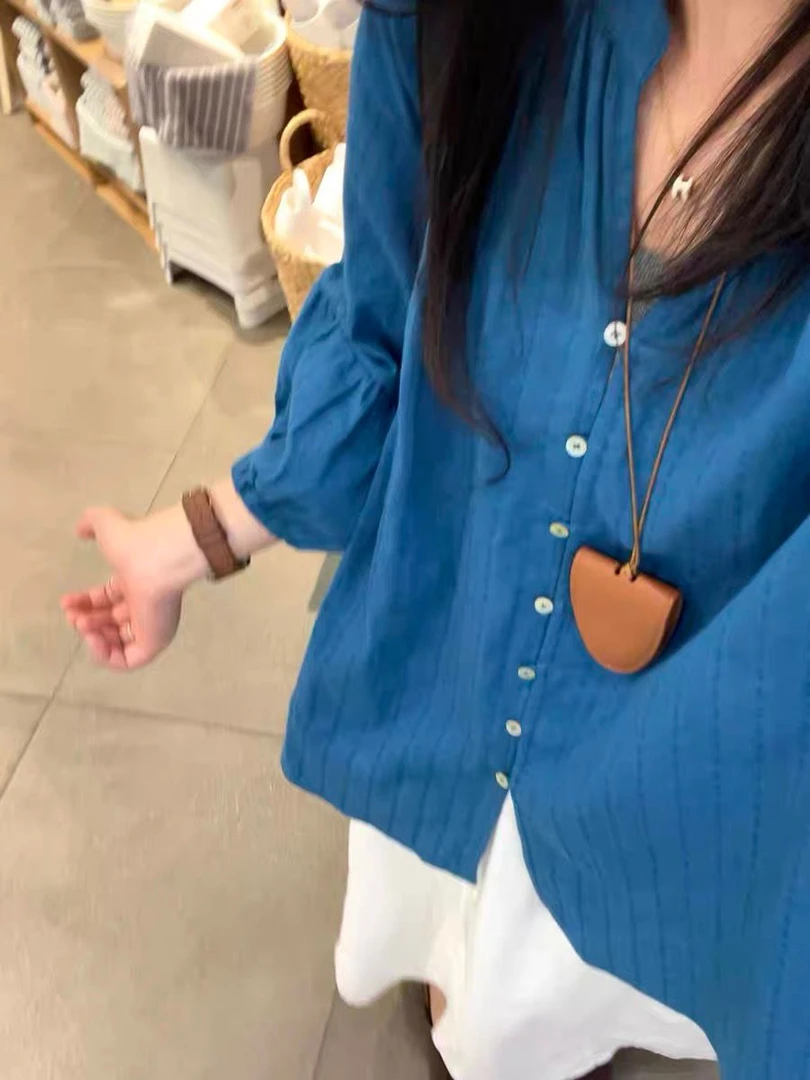 蓝色轻奢高级感衬衫外套女夏季薄款独特别致衬衣配吊带的外搭开衫