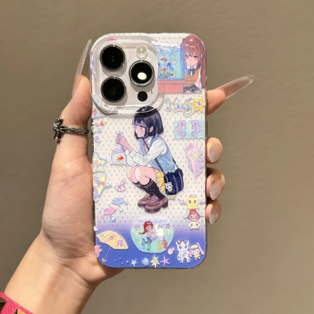 波点金鱼短发少女imd手机壳适用苹果iPhone17/16/15华为p70/oppo