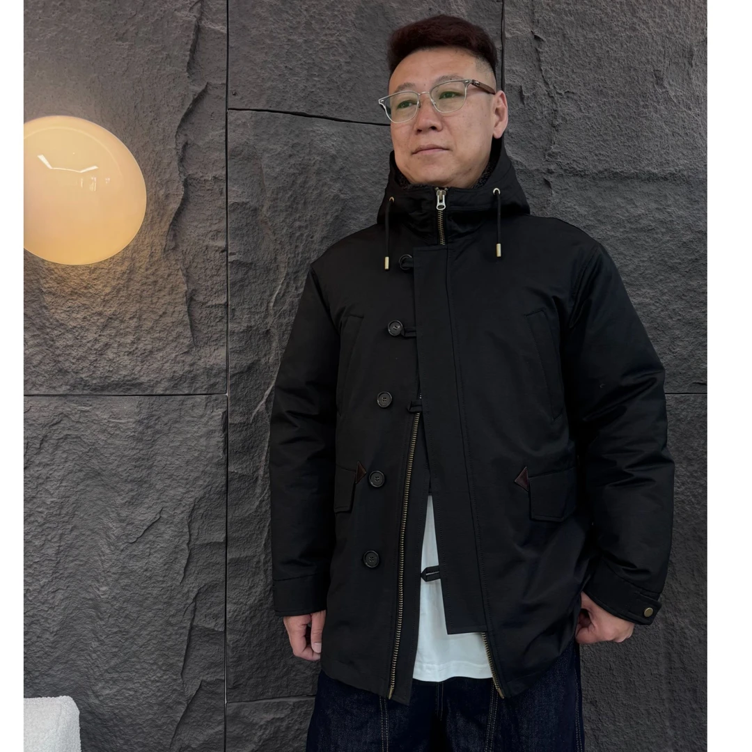 执见 2390 男士皮毛一体内里宽松型青年立领保暖连帽防风工装休闲