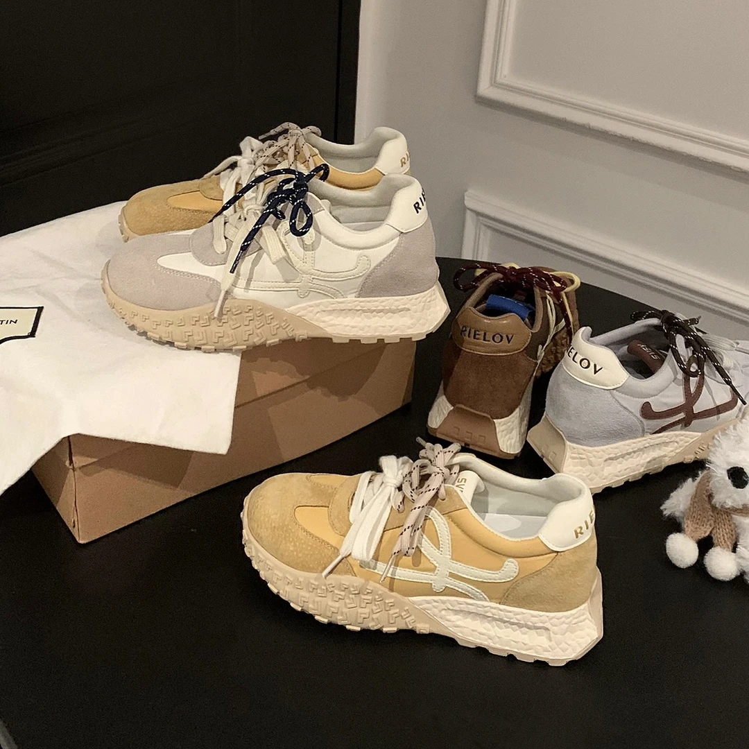 内增高复古百搭休闲运动阿甘鞋女鞋2025春夏新款透气系带德训板鞋