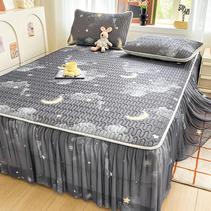 夏季乳胶凉席床单单件床裙三件套2025新款凉感被单空调席子可机洗