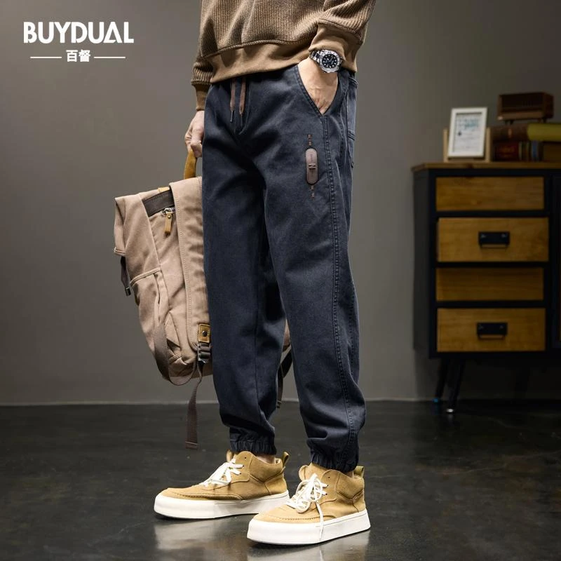 莱赛尔天丝休闲裤男士2025秋季新款宽松弹力束脚裤潮牌工装裤子男