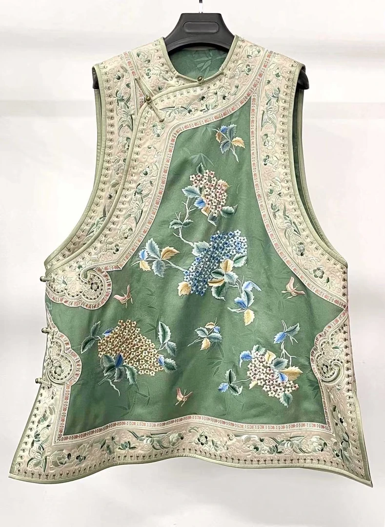 【卿思韵】新国风87号桑蚕丝绣球花百搭复古重工刺绣马甲241929