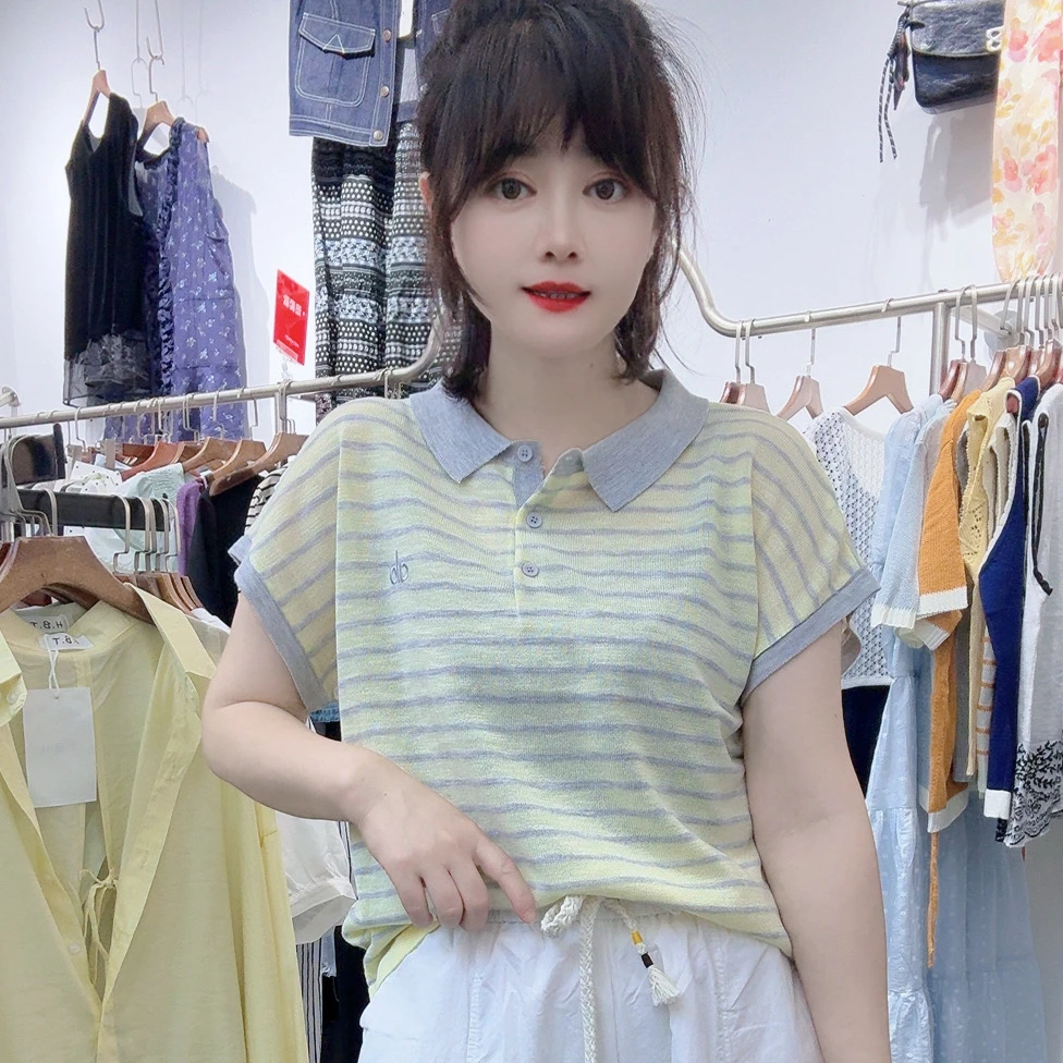 夏季新款减龄小清新舒适超薄清凉短袖针织polo衫女校园百搭青年潮