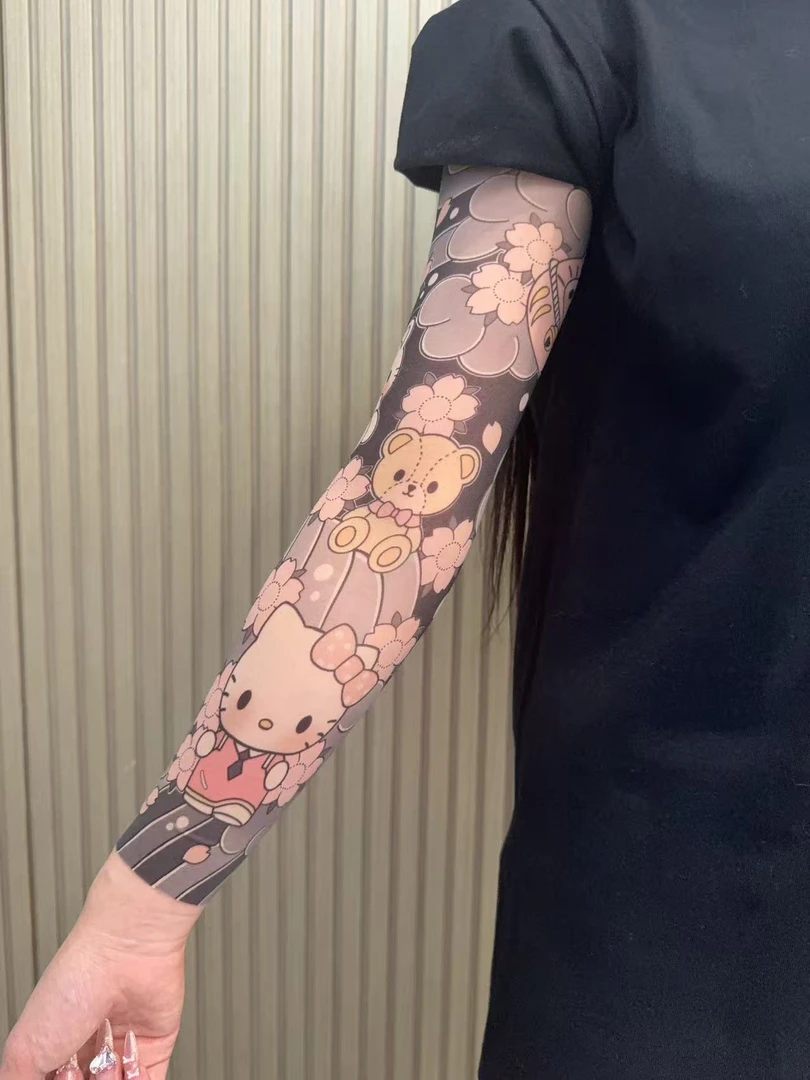 （两条装）凯蒂猫花臂纹身冰袖夏季超薄无痕男女通用