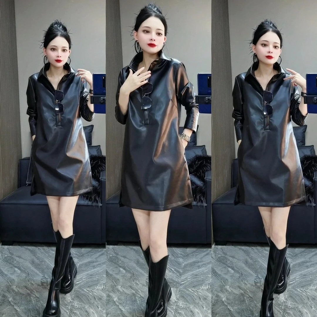 复古洋气气质连衣裙裙子女2025年秋冬新款小个子百搭翻领休闲裙