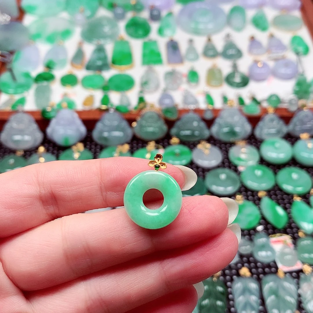 翡翠18K金镶嵌吊坠(不含链)