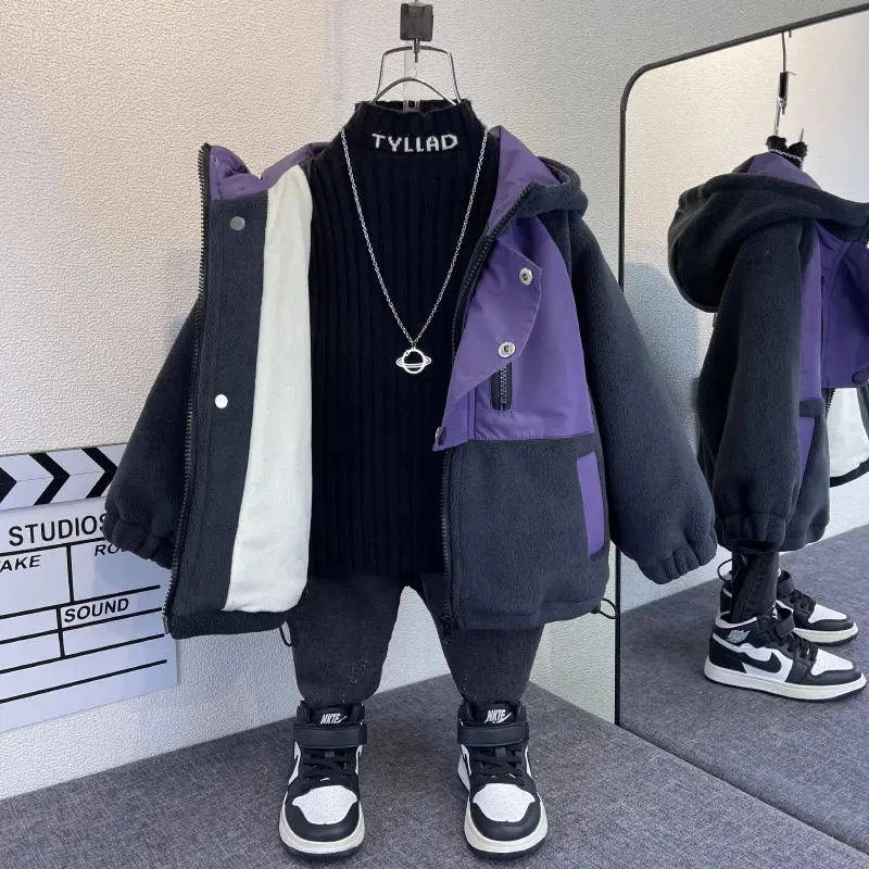 男童秋冬季外套摇粒绒2025新款中小儿童加绒加厚二棉衣宝宝童装