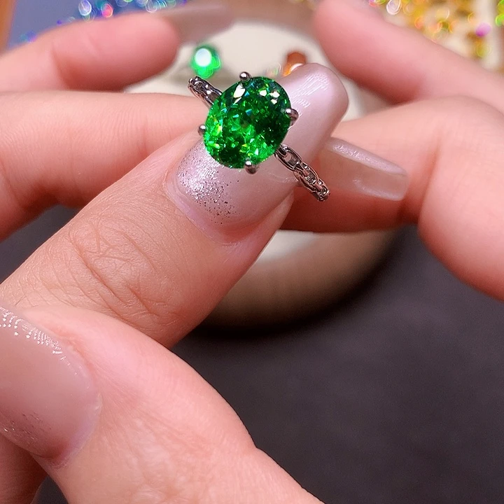 西瓜碧玺戒指银S925镶嵌