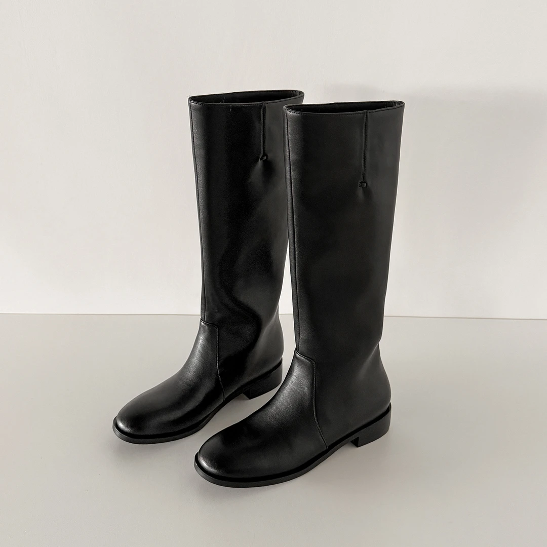 手工制作3.5cm轻奢系列小牛皮长筒靴女秋冬新款高级感时装靴爆款