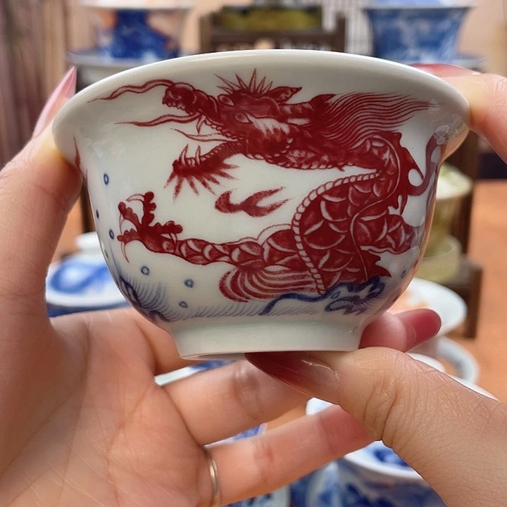 陶摆件鱼化龙压手杯
