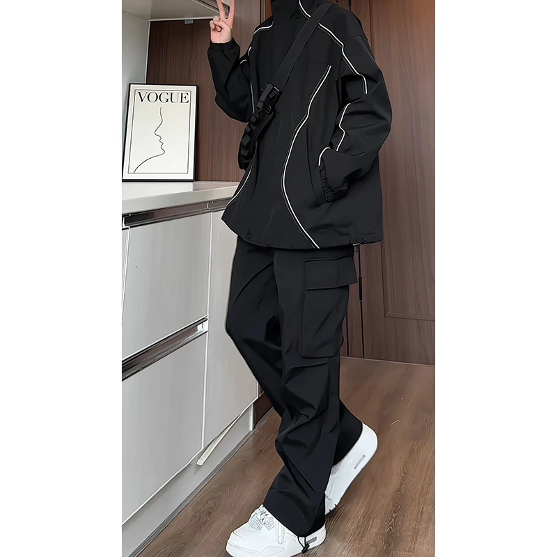 套装秋装外套夹克外套休闲裤潮男宽松大码春秋百搭潮流上衣长裤