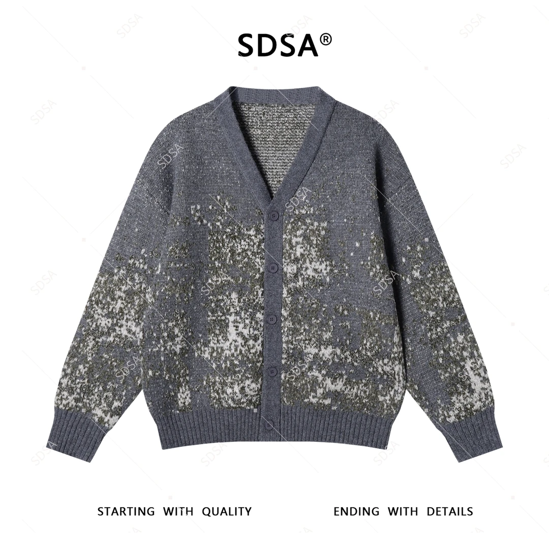 SDSA男士秋冬新款轻奢痞帅男装韩版纽扣V领针织衫百搭开衫毛衣