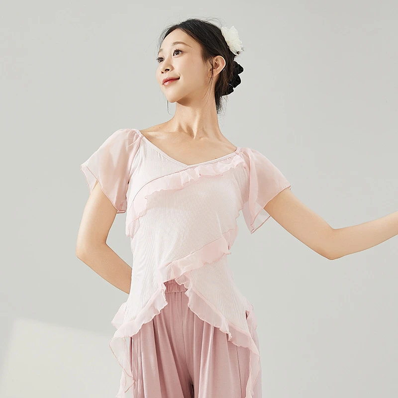 古典舞荷叶边短袖女飘逸仙气舞蹈服女夏季中国舞现代舞形体舞蹈裤