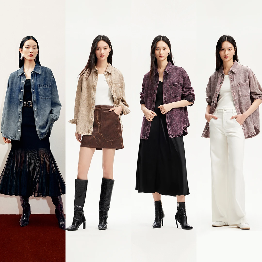 Vero Moda衬衫商场同款烫钻渐变摁扣门襟牛仔衬衫流光风325162002