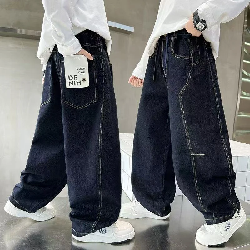 男童牛仔裤2025秋季新款中大童休闲宽松裤子弯刀潮流牛仔裤