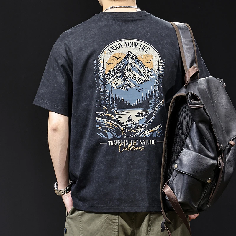 MR.MUDI/穆迪先生高端重磅印花短袖t恤男士夏季新款纯棉大码美式